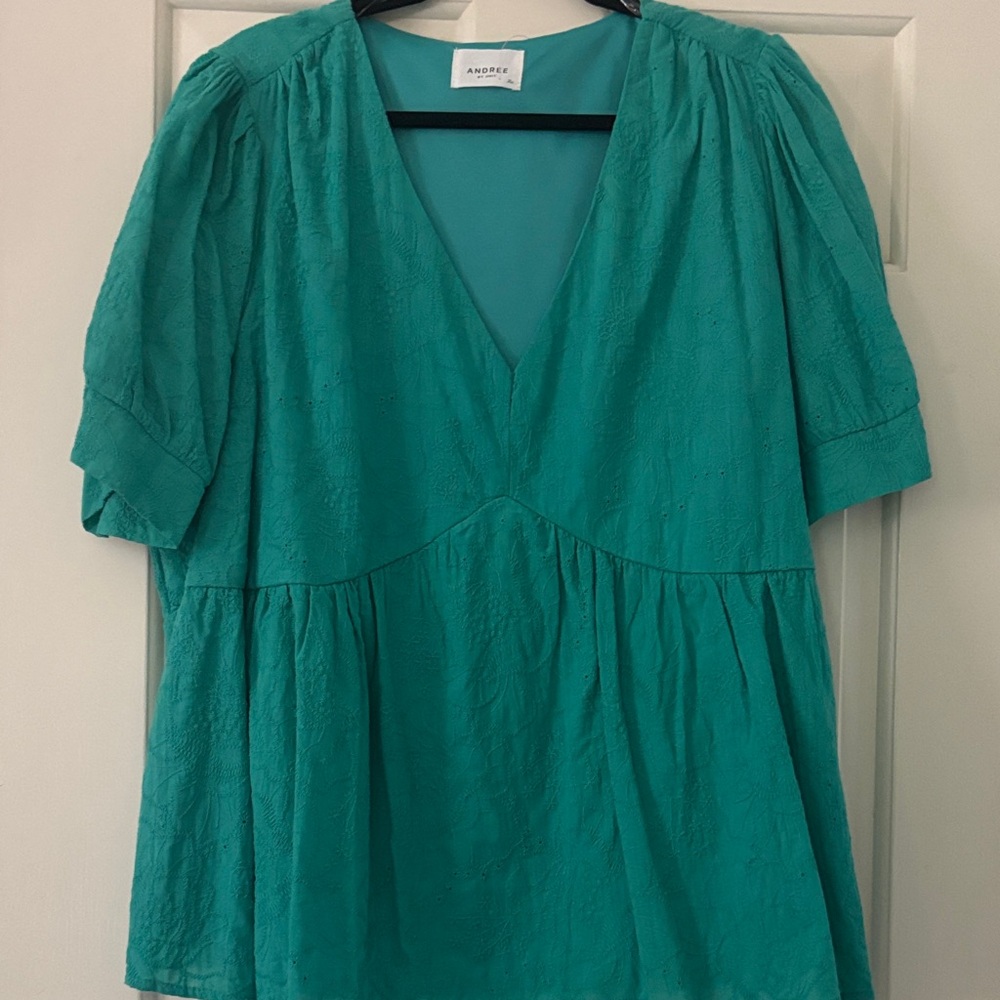 Andree Teal V-Neck Blouse